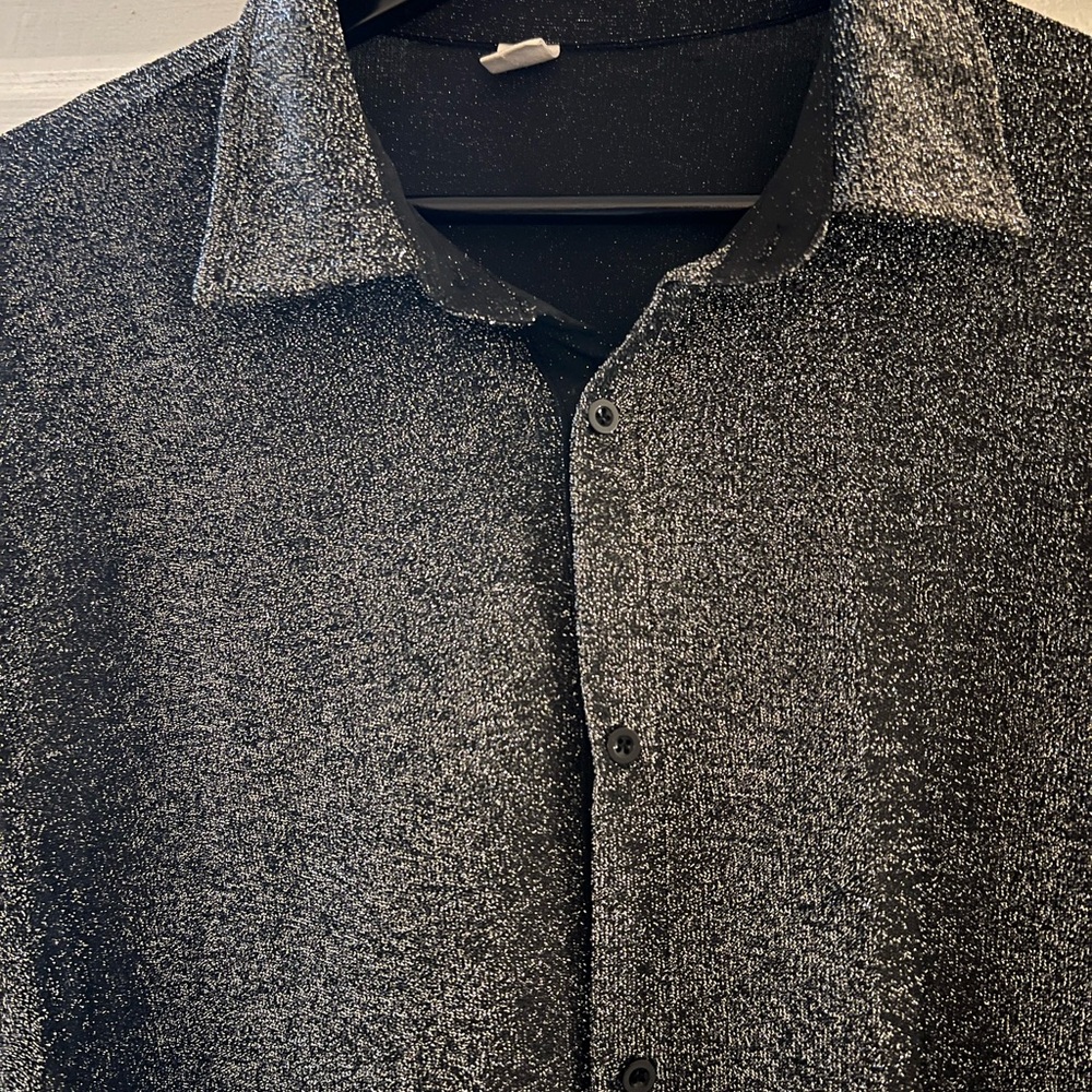 Silver Shimmery Button Up Shirt, XL